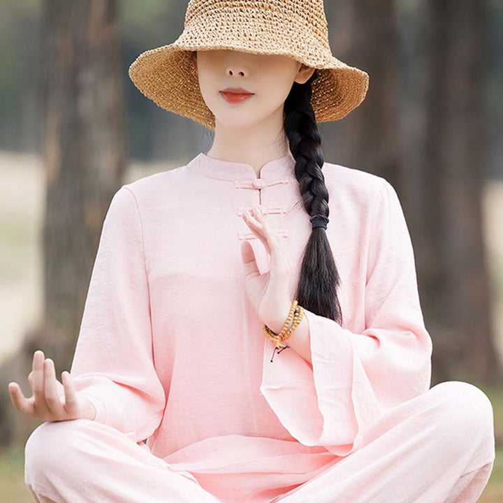 Buddha Stones2点セット 無地デザイン トップス パンツ 瞑想 ヨガ 禅 太極拳 コットン リネン 衣類 レディース セット - image 14