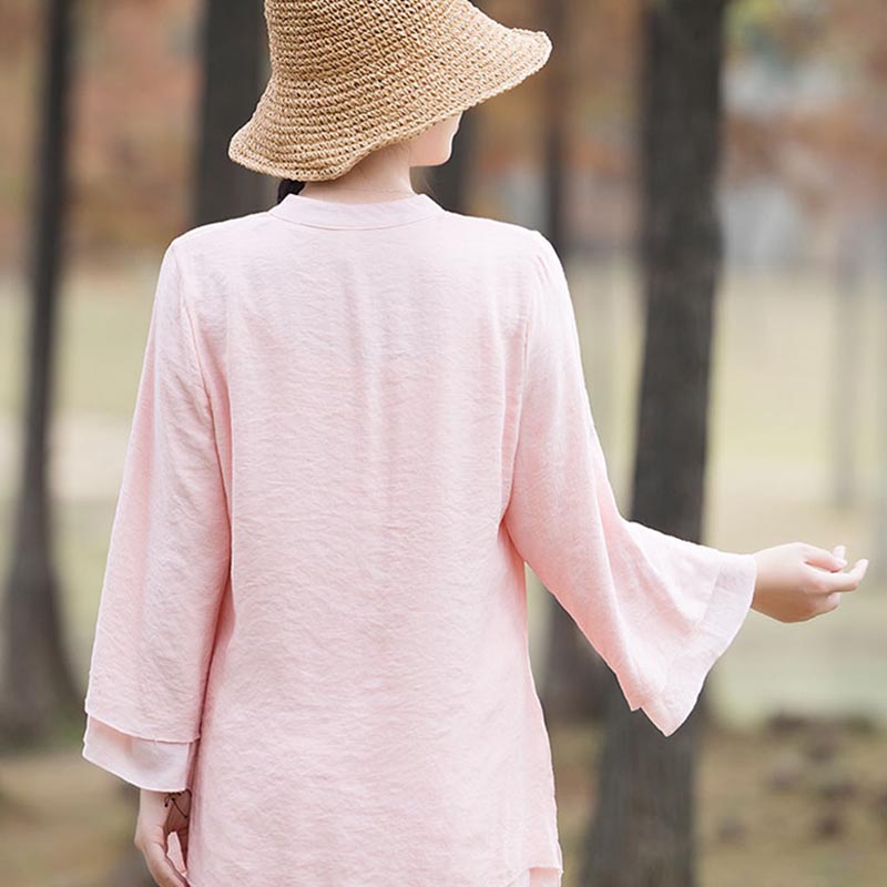 Buddha Stones2点セット 無地デザイン トップス パンツ 瞑想 ヨガ 禅 太極拳 コットン リネン 衣類 レディース セット - image 4