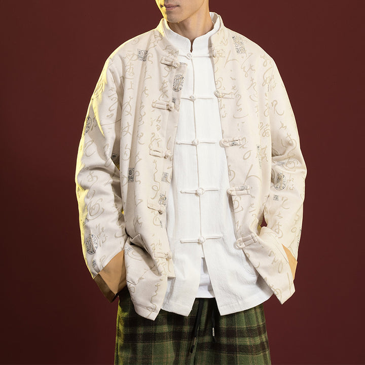 Buddha Stones中国書道服 ジャケットコート 唐装 男性用服 - ベージュ（トップスのみ） - US/UK/AU46、 EU56 (5XL)  - image 6