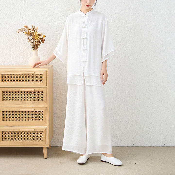 Buddha Stones2点セット シンプル 中国風 カエルボタンデザイン トップス パンツ 瞑想 ヨガ 禅 太極拳 コットン 衣類 レディース セット - image 18