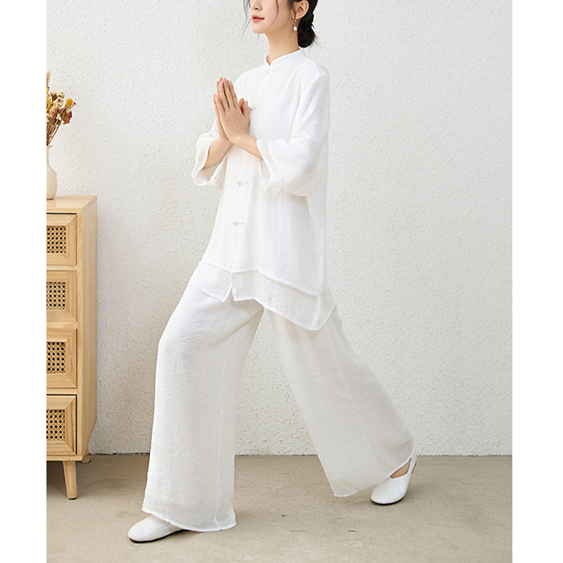 Buddha Stones2点セット シンプル 中国風 カエルボタンデザイン トップス パンツ 瞑想 ヨガ 禅 太極拳 コットン 衣類 レディース セット - image 21