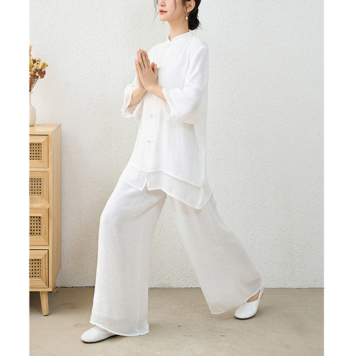 Buddha Stones2点セット シンプル 中国風 カエルボタンデザイン トップス パンツ 瞑想 ヨガ 禅 太極拳 コットン 衣類 レディース セット - image 21