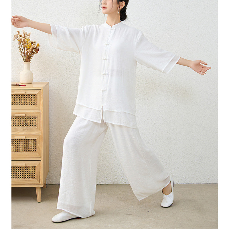 Buddha Stones2点セット シンプル 中国風 カエルボタンデザイン トップス パンツ 瞑想 ヨガ 禅 太極拳 コットン 衣類 レディース セット - image 20