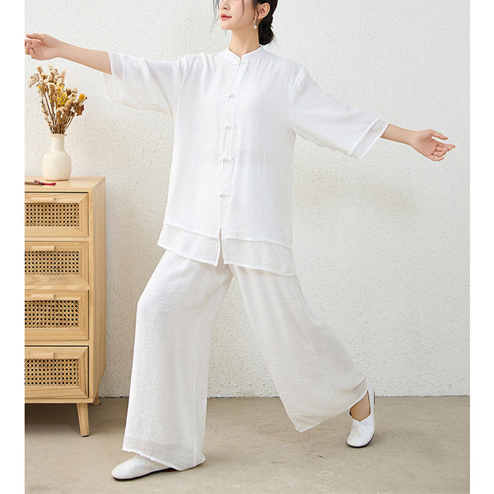 Buddha Stones2点セット シンプル 中国風 カエルボタンデザイン トップス パンツ 瞑想 ヨガ 禅 太極拳 コットン 衣類 レディース セット - image 20