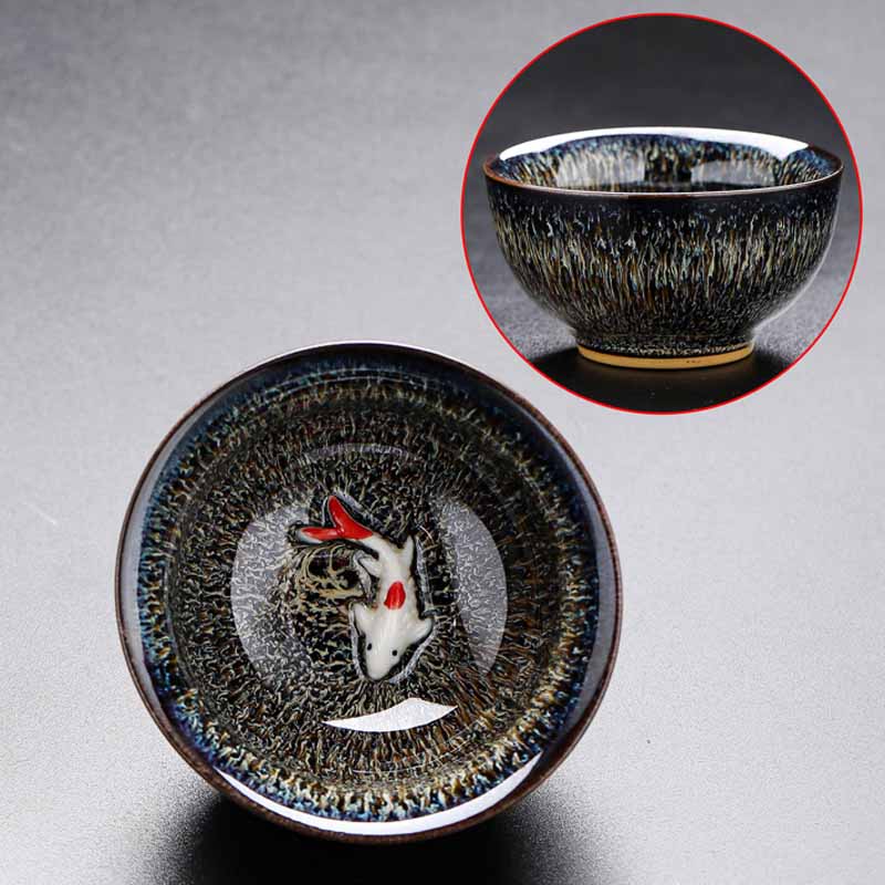 Buddha Stones小さな鯉 窯変 中国 Jianzhan 陶器 ティーカップ カンフー ティーカップ 60ml