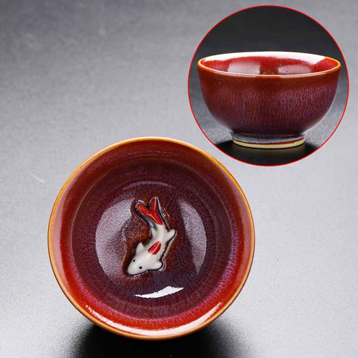 Buddha Stones小さな鯉 窯変 中国 Jianzhan 陶器 ティーカップ カンフー ティーカップ 60ml