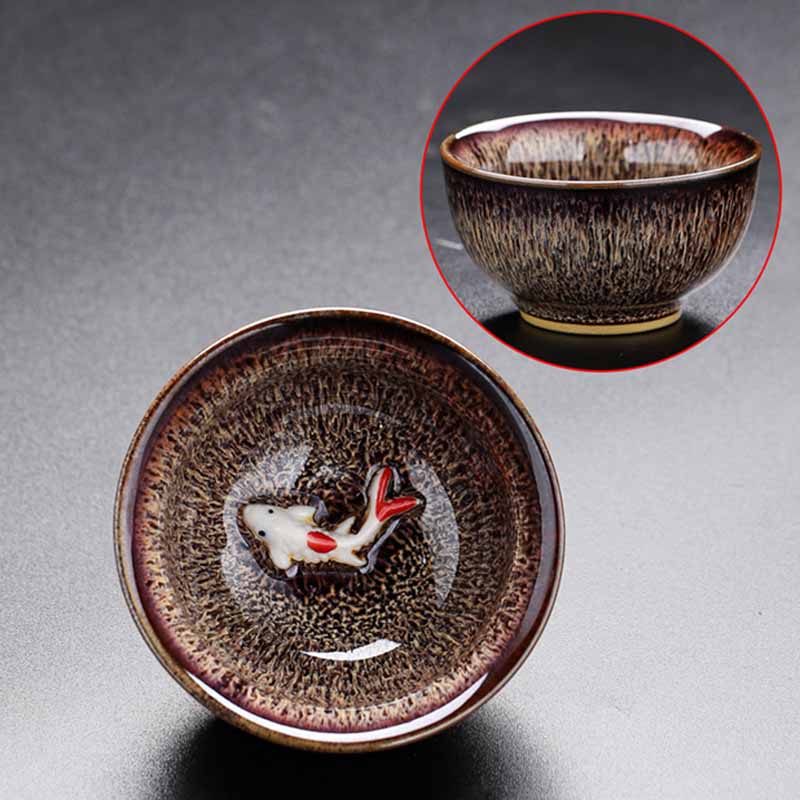 Buddha Stones小さな鯉 窯変 中国 Jianzhan 陶器 ティーカップ カンフー ティーカップ 60ml