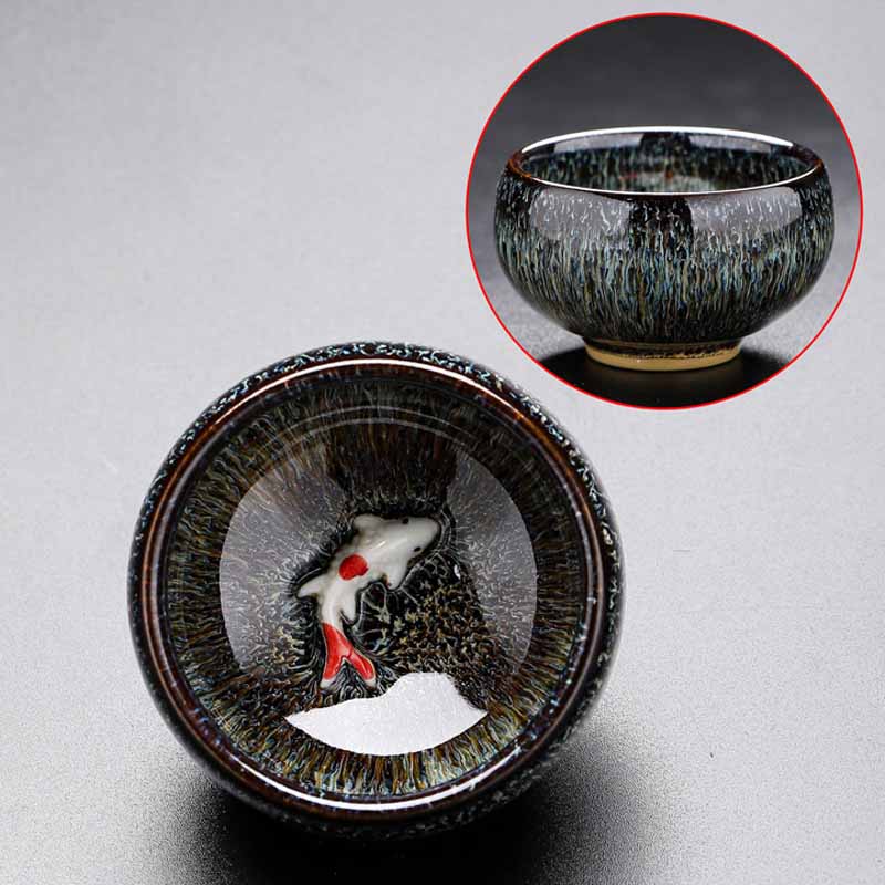 Buddha Stones小さな鯉 窯変 中国 Jianzhan 陶器 ティーカップ カンフー ティーカップ 60ml