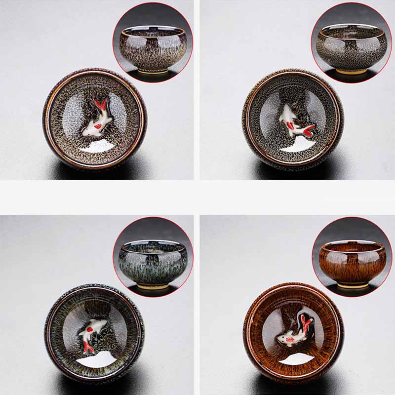 Buddha Stones小さな鯉 窯変 中国 Jianzhan 陶器 ティーカップ カンフー ティーカップ 60ml