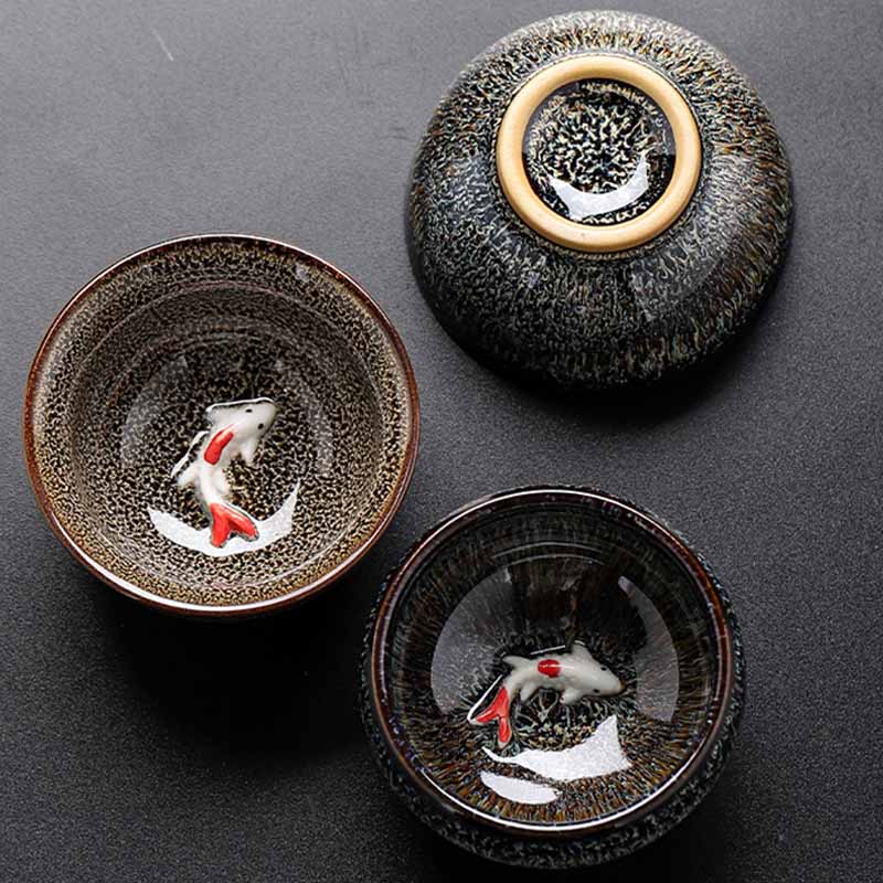 Buddha Stones小さな鯉 窯変 中国 Jianzhan 陶器 ティーカップ カンフー ティーカップ 60ml