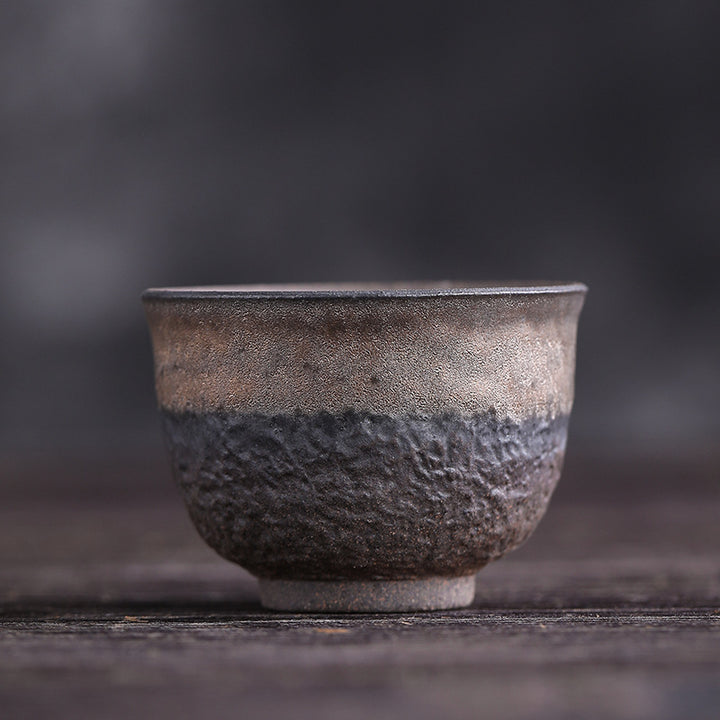 Buddha Stonesシンプルなブラウンのストライプ模様の陶器製ティーカップ カンフーティーカップボウル