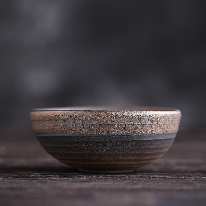 Buddha Stonesシンプルなブラウンのストライプ模様の陶器製ティーカップ カンフーティーカップボウル