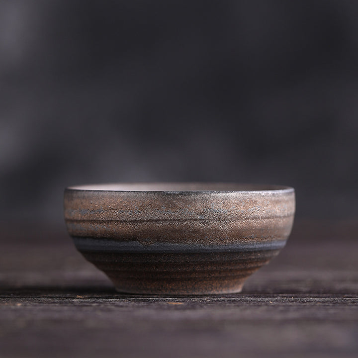 Buddha Stonesシンプルなブラウンのストライプ模様の陶器製ティーカップ カンフーティーカップボウル