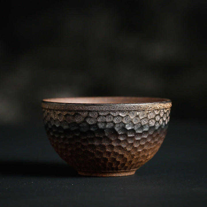 Buddha Stonesシンプルなブラウンのストライプ模様の陶器製ティーカップ カンフーティーカップボウル