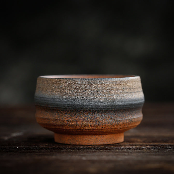 Buddha Stonesシンプルなブラウンのストライプ模様の陶器製ティーカップ カンフーティーカップボウル