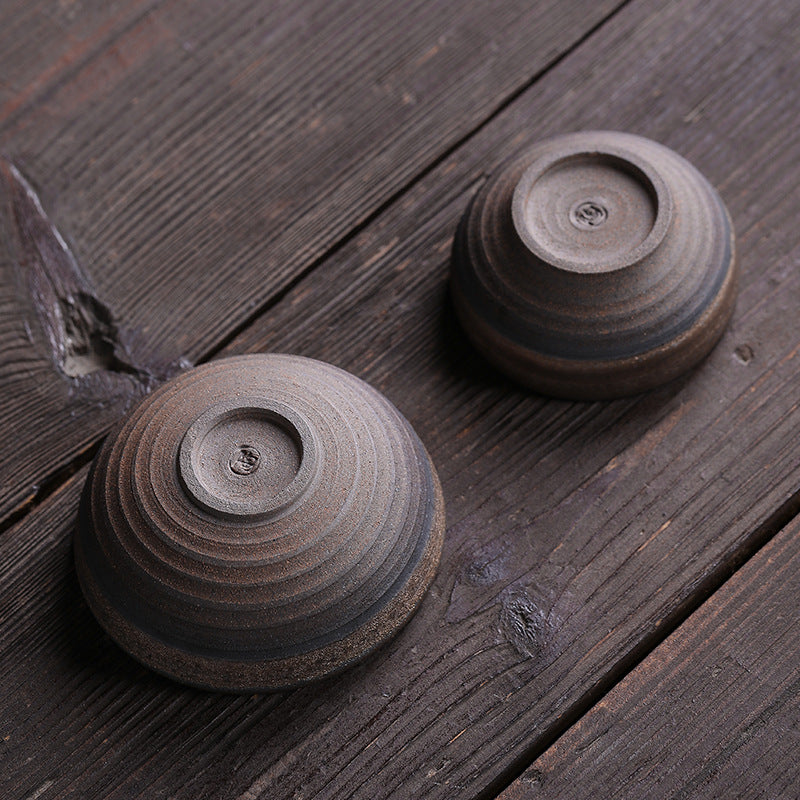 Buddha Stonesシンプルなブラウンのストライプ模様の陶器製ティーカップ カンフーティーカップボウル