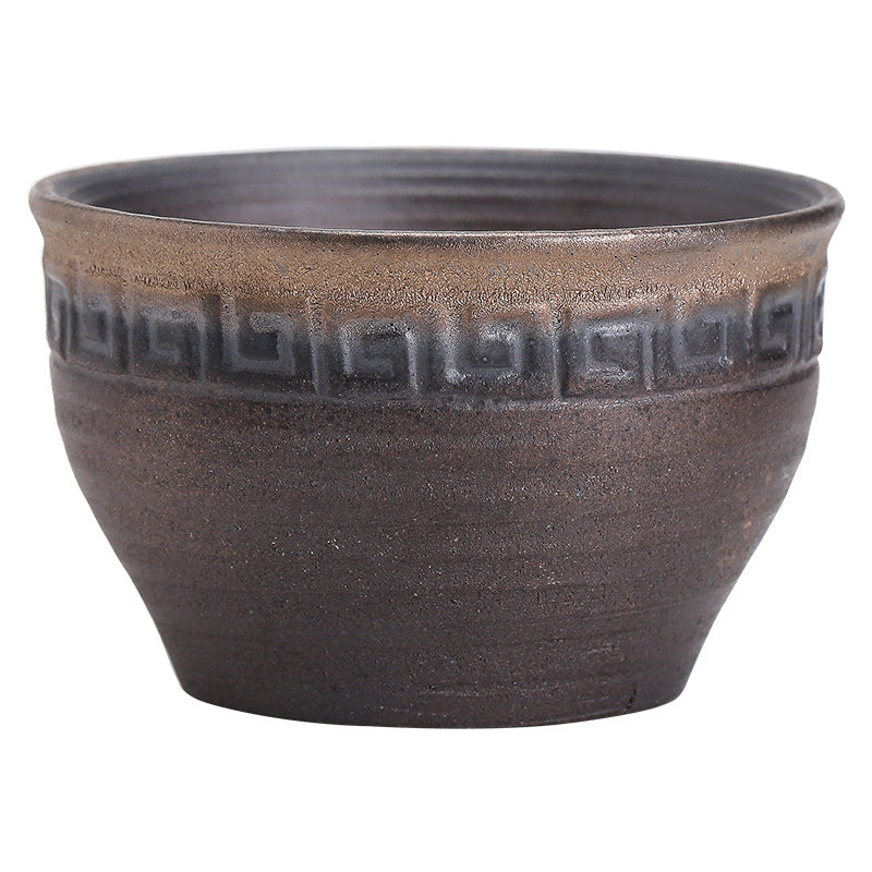 Buddha Stonesシンプルなブラウンのストライプ模様の陶器製ティーカップ カンフーティーカップボウル