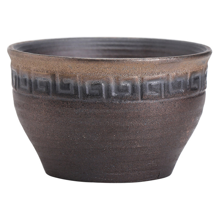 Buddha Stonesシンプルなブラウンのストライプ模様の陶器製ティーカップ カンフーティーカップボウル