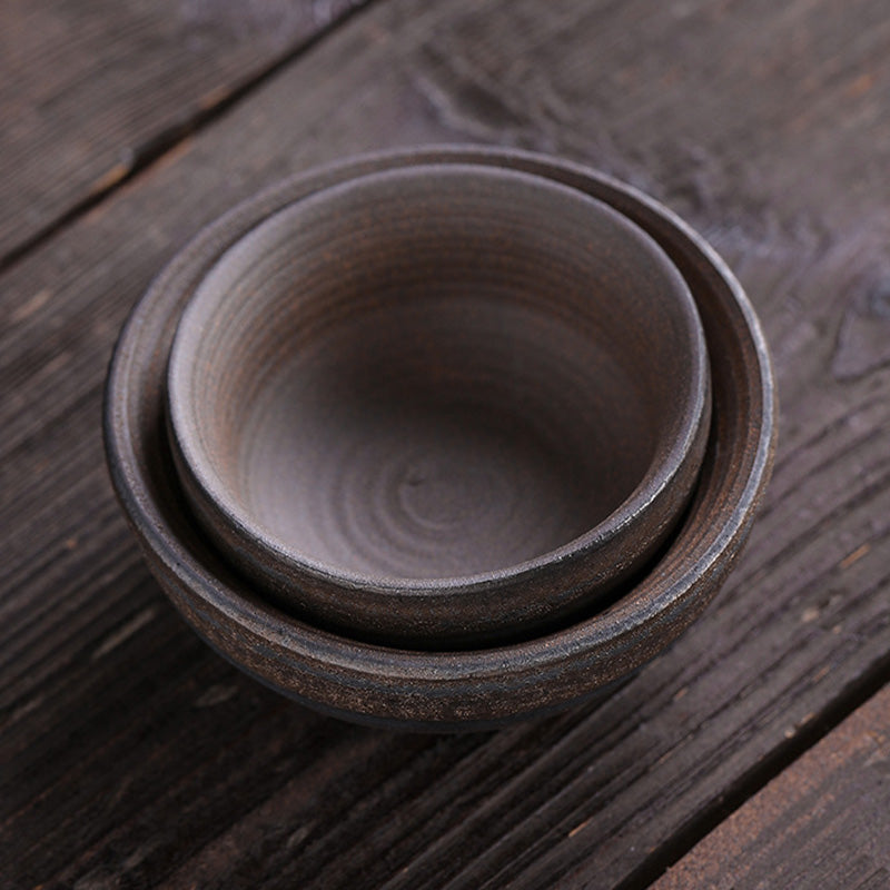 Buddha Stonesシンプルなブラウンのストライプ模様の陶器製ティーカップ カンフーティーカップボウル