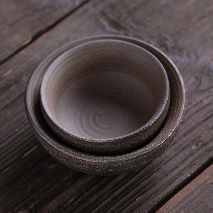 Buddha Stonesシンプルなブラウンのストライプ模様の陶器製ティーカップ カンフーティーカップボウル