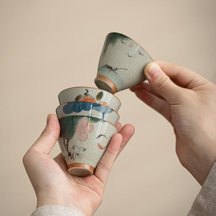 Buddha Stones柿舟 鯉 蓮 陶器 ティーカップ カンフーティーカップ 50ml