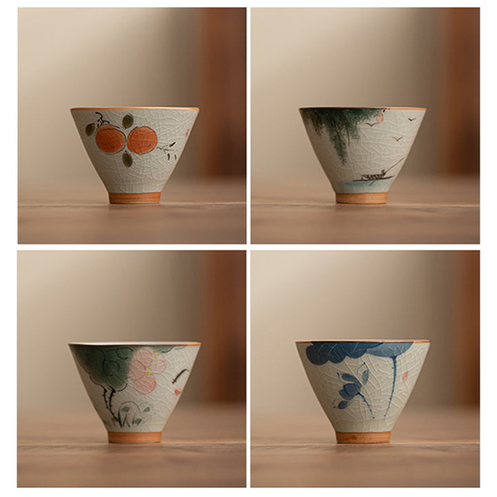 Buddha Stones柿舟 鯉 蓮 陶器 ティーカップ カンフーティーカップ 50ml