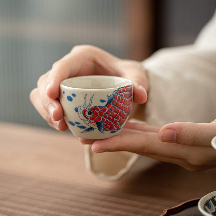 Buddha Stonesアロワナ牡丹ひまわり陶器ティーカップカンフーティーカップ60ml