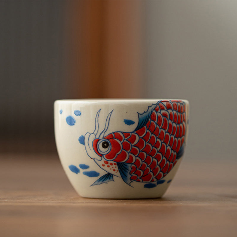 Buddha Stonesアロワナ牡丹ひまわり陶器ティーカップカンフーティーカップ60ml