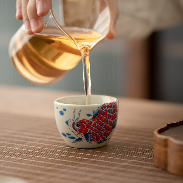 Buddha Stonesアロワナ牡丹ひまわり陶器ティーカップカンフーティーカップ60ml