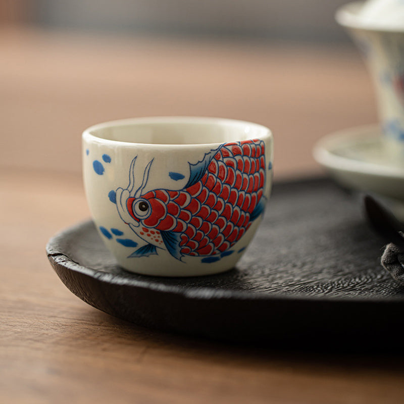 Buddha Stonesアロワナ牡丹ひまわり陶器ティーカップカンフーティーカップ60ml