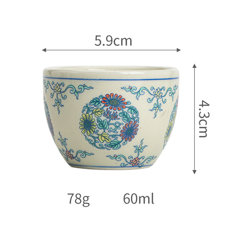 Buddha Stonesアロワナ牡丹ひまわり陶器ティーカップカンフーティーカップ60ml