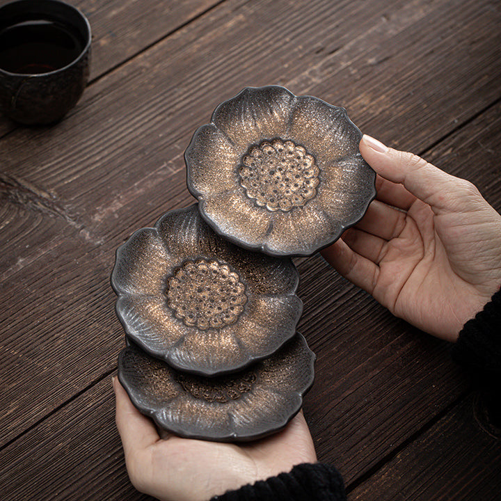 Buddha Stonesヴィンテージ 蓮の花 セラミック カップマット パッド ティーカップ コースター カンフー ティーマット