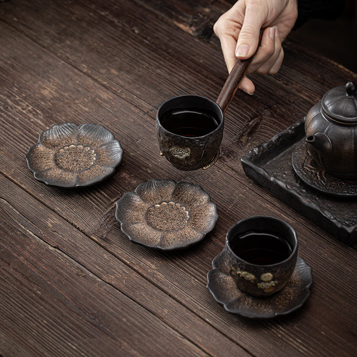 Buddha Stonesヴィンテージ 蓮の花 セラミック カップマット パッド ティーカップ コースター カンフー ティーマット