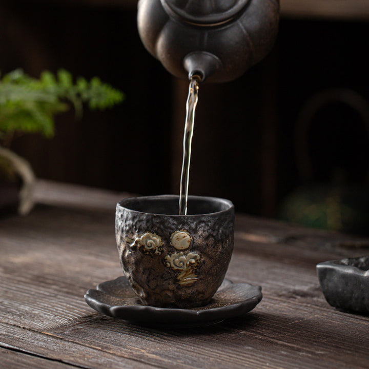 Buddha Stonesヴィンテージ 蓮の花 セラミック カップマット パッド ティーカップ コースター カンフー ティーマット
