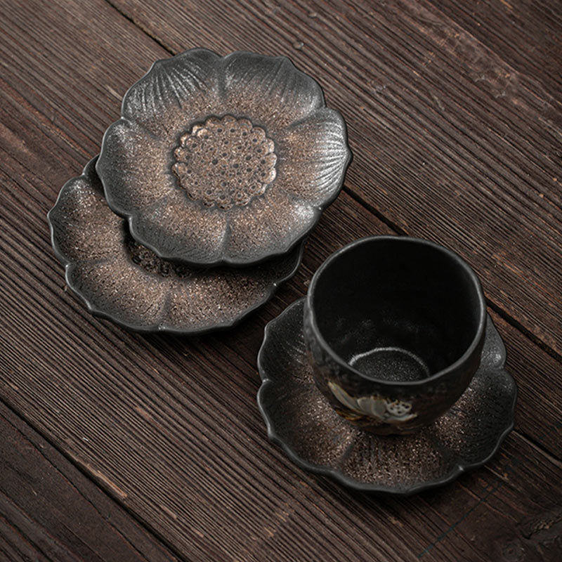 Buddha Stonesヴィンテージ 蓮の花 セラミック カップマット パッド ティーカップ コースター カンフー ティーマット