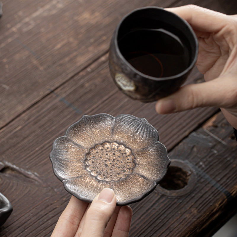 Buddha Stonesヴィンテージ 蓮の花 セラミック カップマット パッド ティーカップ コースター カンフー ティーマット