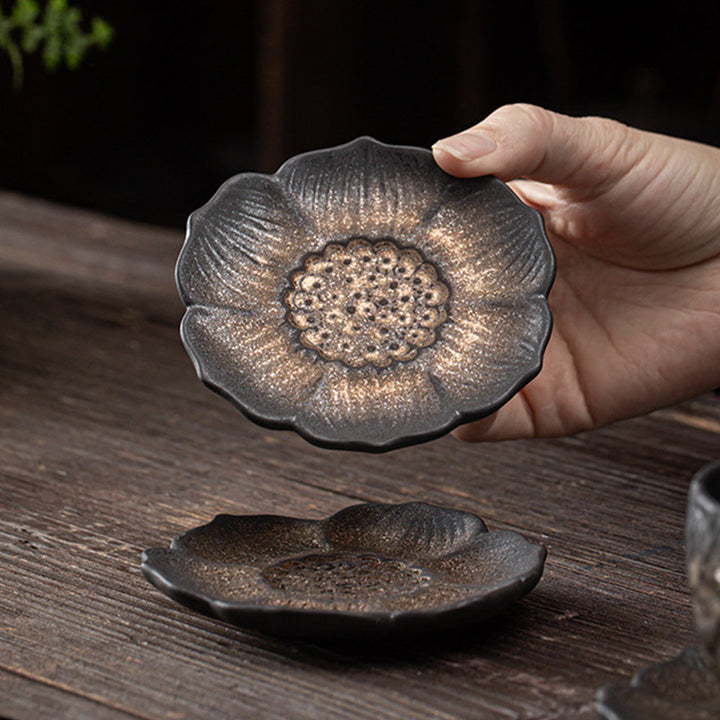Buddha Stonesヴィンテージ 蓮の花 セラミック カップマット パッド ティーカップ コースター カンフー ティーマット