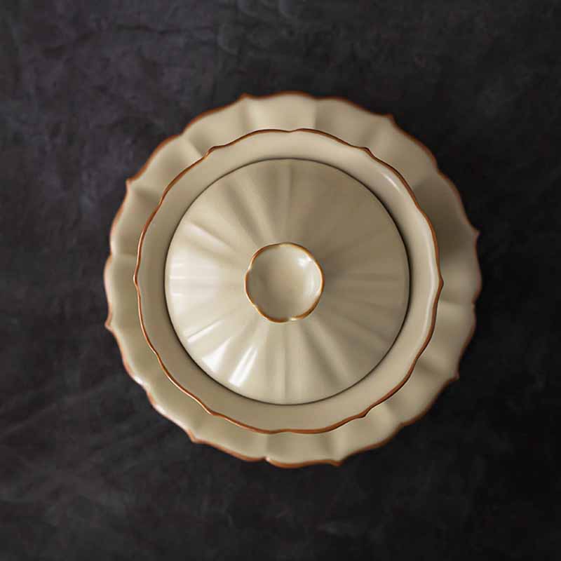 Buddha Stonesベージュ 梅の花 桃の枝 陶器 蓋付き 蓋碗 三彩 ティーカップ カンフーティーカップ