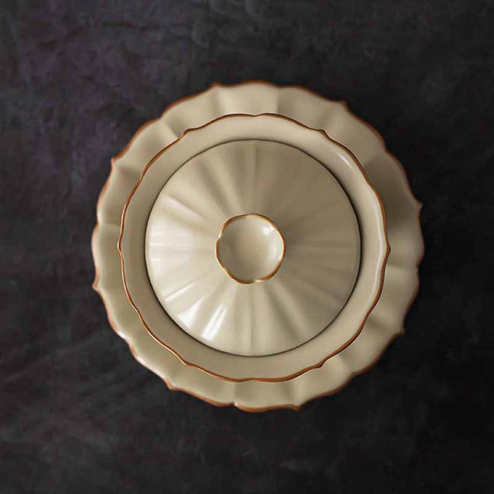 Buddha Stonesベージュ 梅の花 桃の枝 陶器 蓋付き 蓋碗 三彩 ティーカップ カンフーティーカップ