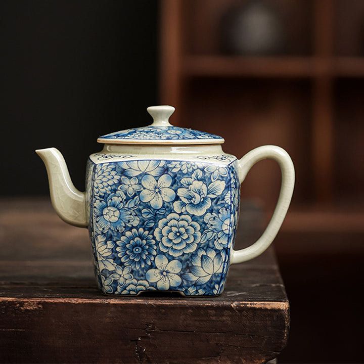 Buddha Stones青と白の磁器 中国 功夫茶 陶器 カンフーティーポット カップ ティーフィルター キャニスター