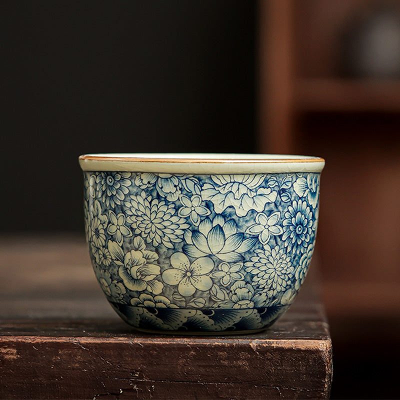 Buddha Stones青と白の磁器 中国 功夫茶 陶器 カンフーティーポット カップ ティーフィルター キャニスター