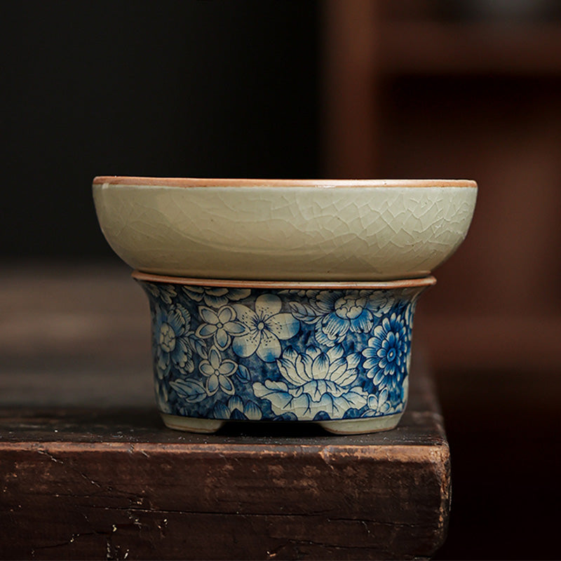 Buddha Stones青と白の磁器 中国 功夫茶 陶器 カンフーティーポット カップ ティーフィルター キャニスター