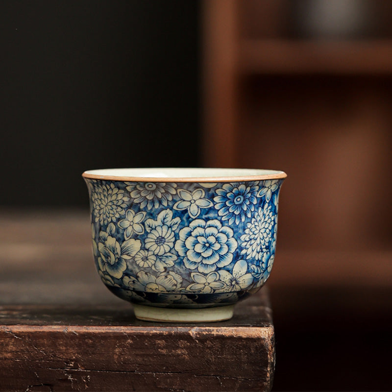 Buddha Stones青と白の磁器 中国 功夫茶 陶器 カンフーティーポット カップ ティーフィルター キャニスター