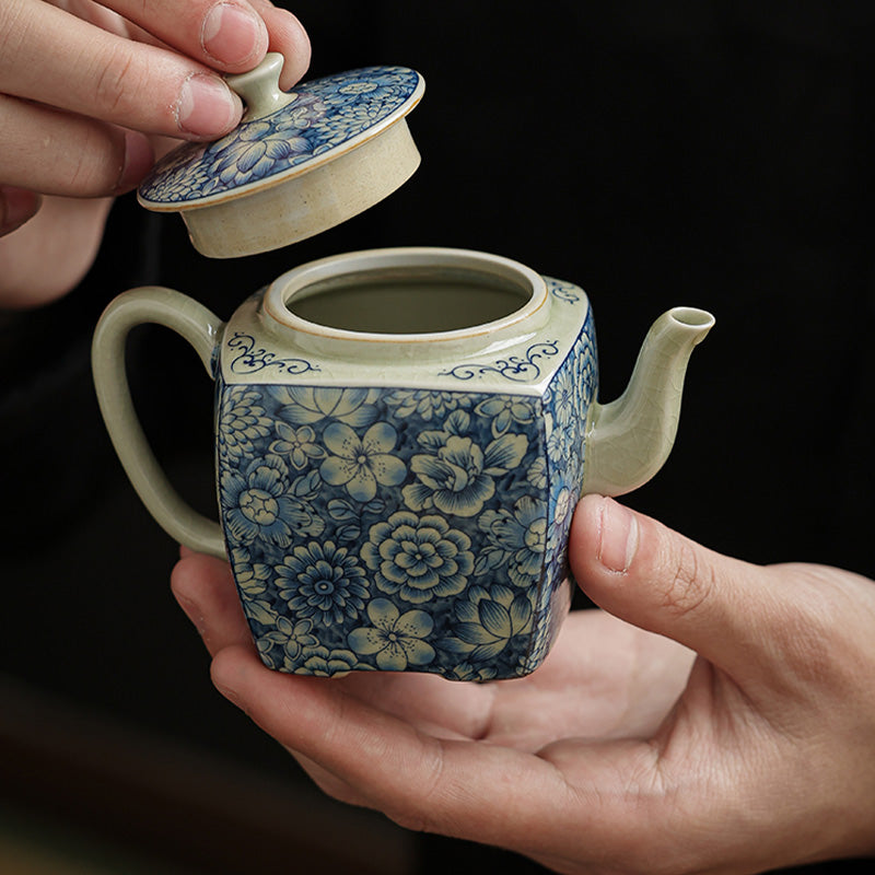 Buddha Stones青と白の磁器 中国 功夫茶 陶器 カンフーティーポット カップ ティーフィルター キャニスター