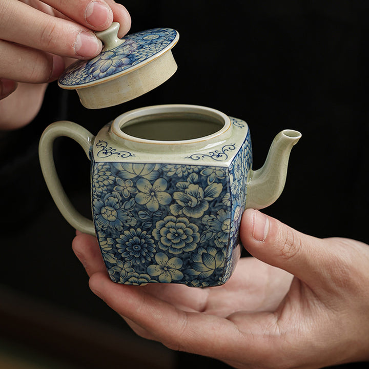 Buddha Stones青と白の磁器 中国 功夫茶 陶器 カンフーティーポット カップ ティーフィルター キャニスター