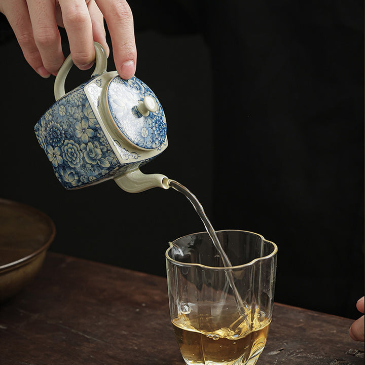 Buddha Stones青と白の磁器 中国 功夫茶 陶器 カンフーティーポット カップ ティーフィルター キャニスター