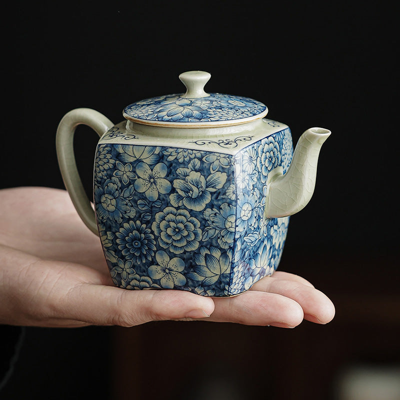 Buddha Stones青と白の磁器 中国 功夫茶 陶器 カンフーティーポット カップ ティーフィルター キャニスター