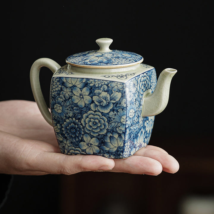 Buddha Stones青と白の磁器 中国 功夫茶 陶器 カンフーティーポット カップ ティーフィルター キャニスター