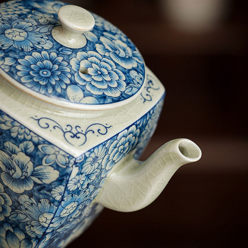Buddha Stones青と白の磁器 中国 功夫茶 陶器 カンフーティーポット カップ ティーフィルター キャニスター