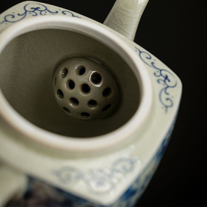 Buddha Stones青と白の磁器 中国 功夫茶 陶器 カンフーティーポット カップ ティーフィルター キャニスター